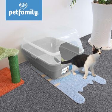 Petfamily 3-в-1 туалет для котів з кришкою, великий, сірий, XL 55×45×44 см, сучасний, для котів, кошенят, кроликів, гризунів, універсальний, зоотовари