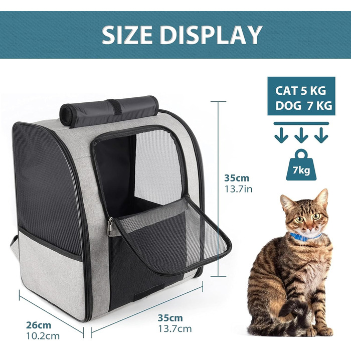 Рюкзак для собак та котів PETCUTE: зручний та дихаючий, сірий колір