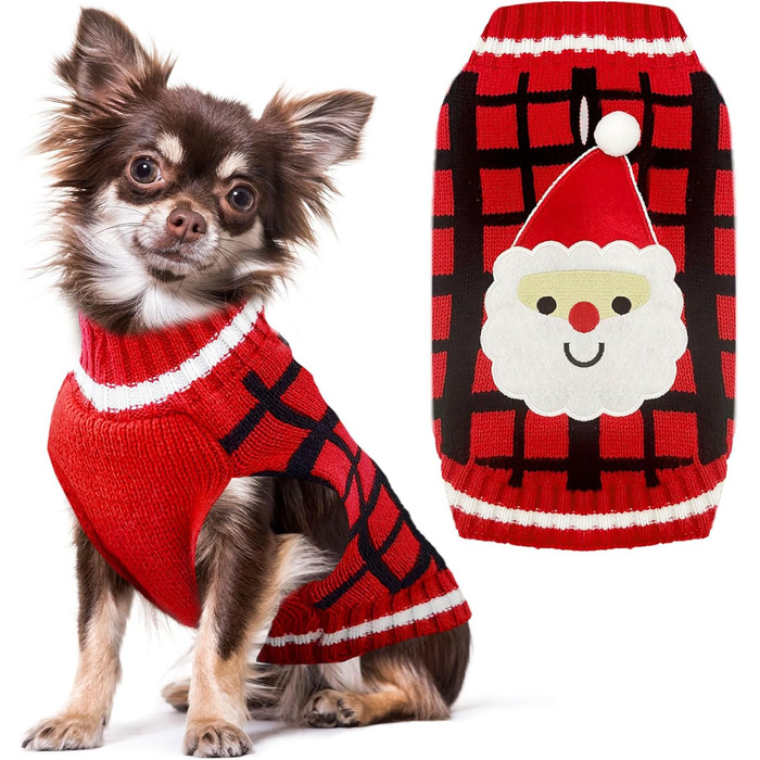 Теплий різдвяний светр для собак з отвором для язика, червоний в клітинку, олень, костюм для собак, підходить для малих, середніх та великих собак, котів, теплий осінньо-зимовий одяг, цуценят, одяг для собак, преміум якість, червоний в клітинку, олень (XX