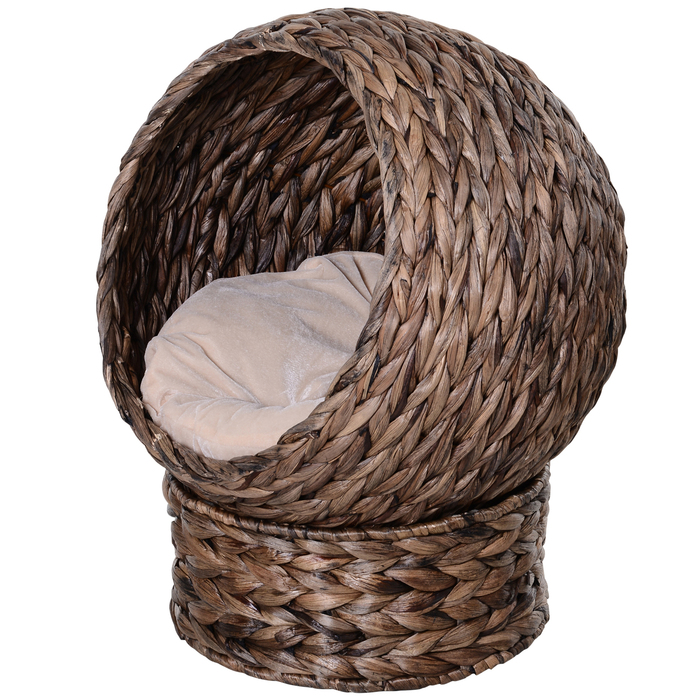 PawHut Rattan Cat Basket затишна котяча печера з водяного гіацинта темно-коричневого кольору 50x42x60см ідеально підходить для вітальні
