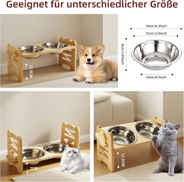 Підвищена годівниця для собак DOKKOME: регульована висота, бамбуковий підставник, нержавіюча сталь, для маленьких собак та котів, захист суглобів