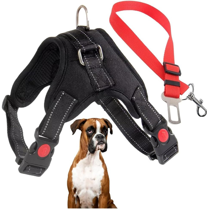 Регульоване обіднє повід для собак маленьких порід з автомобільним страхувальним ременем, посилений, безпечний та зручний, розмір S (Large-R)