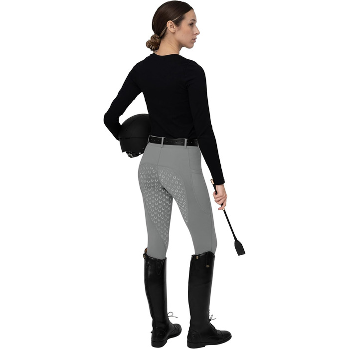Легінси для верхової їзди FitsT4 для жінок, сірі, з силіконовою підкладкою, кишенею для телефону та петлями для ременя (розмір M)