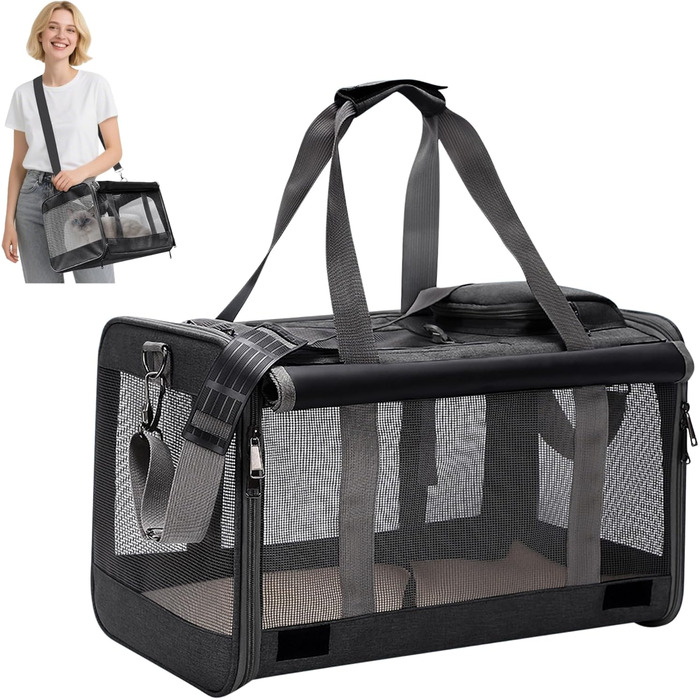 Транспортна сумка для котів та маленьких собак ALLSOPETS (до 9 кг), чорна