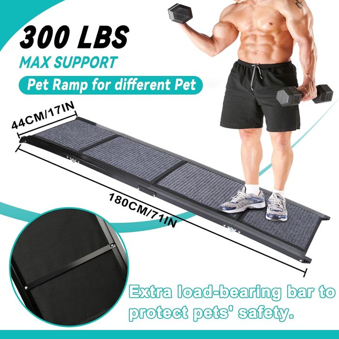 Рампа для собак у машину X-Lange 180,3 см: складна, для великих собак, до вантажівок, з антиковзким покриттям