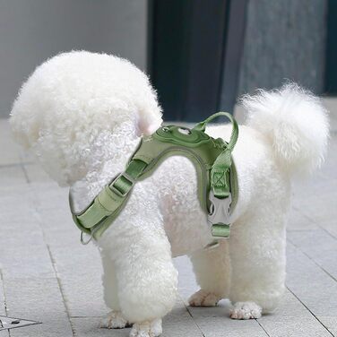 Шлейка для собак TSPRO з тримачем для AirTag, регульована нагрудна стрічка для маленьких собак, з зручною ручкою, міцна та світловідбиваюча для прогулянок, бігу, тренувань (Зелена, розмір 2) Розмір 2 (Окружність шиї 28.5-42 см, Окружність грудей 42-53 см)