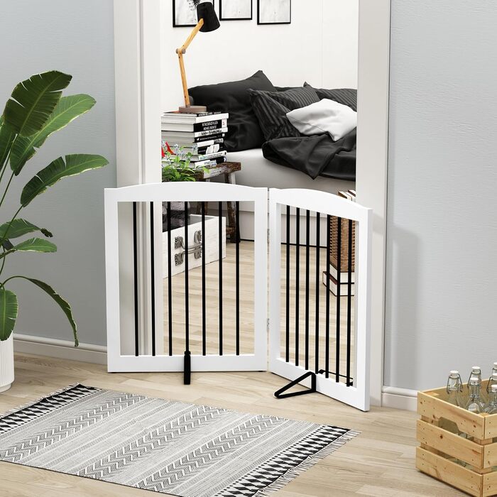 Гілка для собак HOLTICO: захисний бар'єр без свердління, металевий, дерев'яний, для дому, складна, білий, 3 панелі