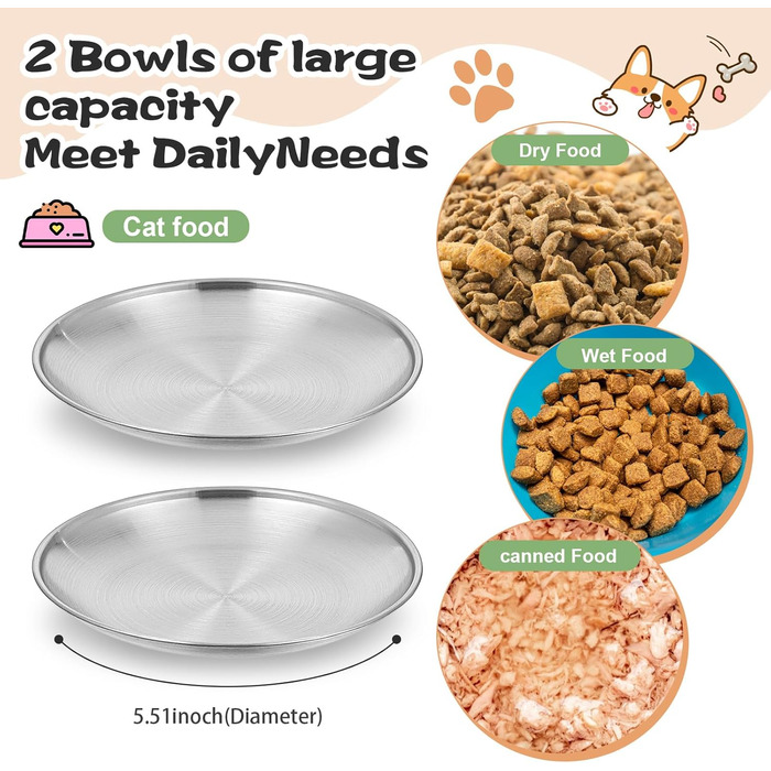 Набір мисок для котів Gjinxi (4 шт.), 14 см, нержавіюча сталь, для корму та води