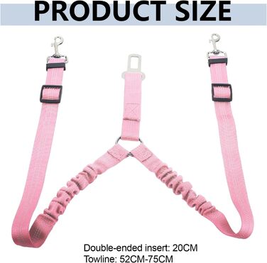 Ремінь безпеки для собак у машину, подвійний, еластичний, регульований, з амортизатором та карабіном для маленьких та середніх собак (рожевий)