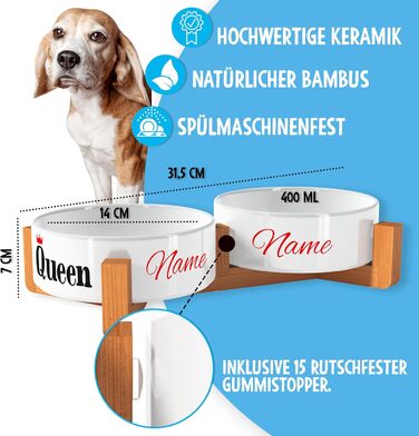 Персоналізована миска для собак OWLBOOK з іменем: керамічна миска з бамбуковим підставкою, 300 мл
