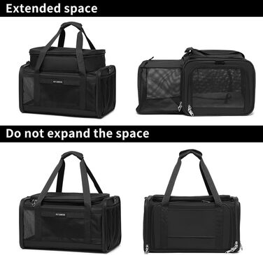 Транспортувальна сумка для котів та маленьких собак, схвалена авіакомпаніями, дихаюча та складна, портативна сумка для подорожей, для бартагам, цуценят, підвісна сумка для тварин (Чорна, розширювана)
