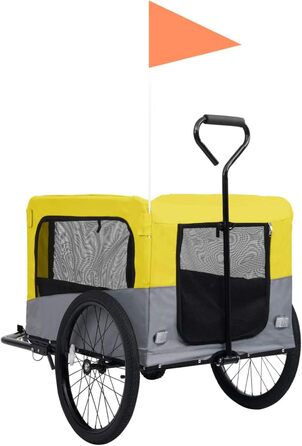 LAPOOH 2-в-1: велосипедний причіп та візок для собак/дітей, комфортний, жовто-сірий