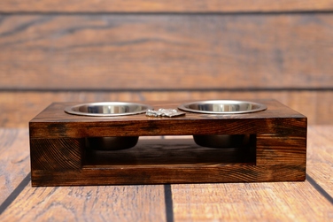 Дерев'яна підставка з мисками для собак, сталеві миски, ручна робота — Німецький дог