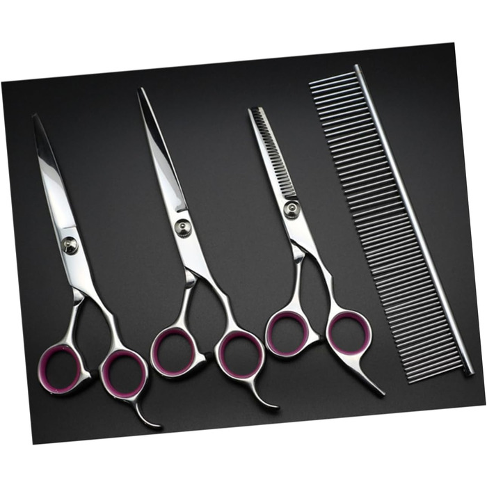 Набір для грумінгу собак та котів FOMIYES (4 шт): ножиці прямі, зігнуті, фінішна, гребінець, серветка