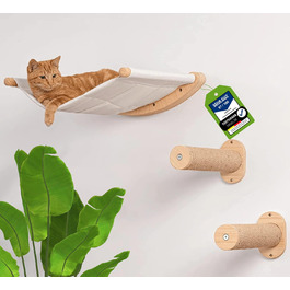 AZANO® Котяча стінка для лазіння XL з драбинкою, підвісна лежанка та ліжко для котів з натурального дерева, 3-в-1, міцна конструкція