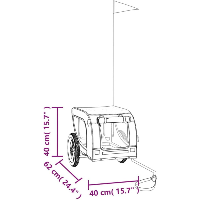 Фарм-причіп для собак vidaXL, причіп для собак з відбивачами та прапорцем, транспортер для собак, максимальне навантаження 30 кг, оранжево-чорний, матеріал: оксфордська тканина, метал, розмір 53 x 124 x 53 см