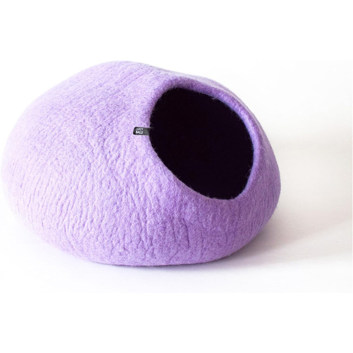 Преміум котяча печера LucyBalu® з фетру | Натуральне котяче ліжко з 100% пухкої вовни | Фетрова печера для котів ручної роботи в Непалі | Затишна печера для котів | 45x45x28 см | Білий (фіолетовий)