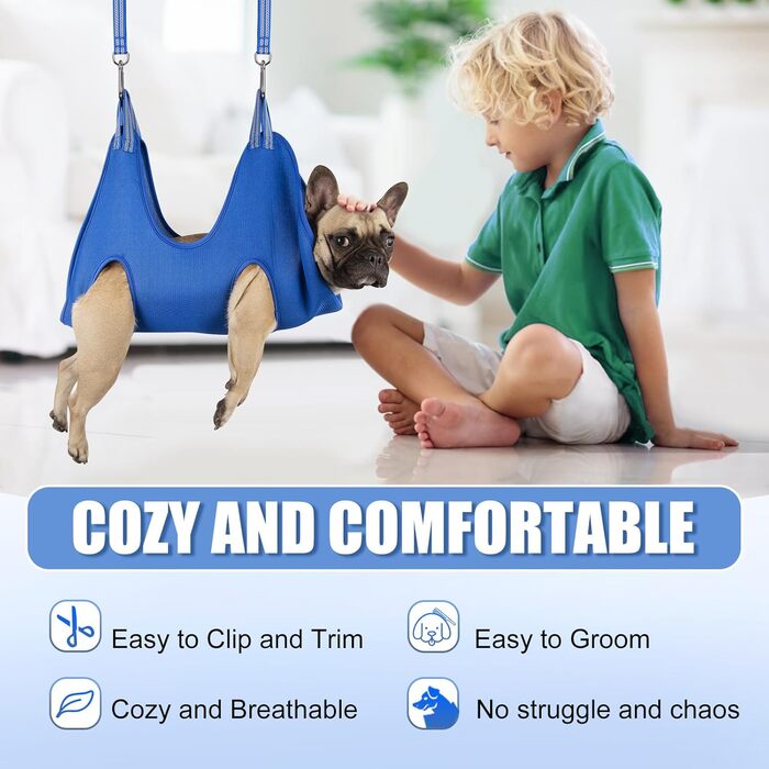 Ккіімат Гамак для догляду за тваринами 5-в-1, дихаючий, для малих та середніх тварин, помічник для купання, миття, догляду та стрижки нігтів (блакитний), Medium/до 16 кг