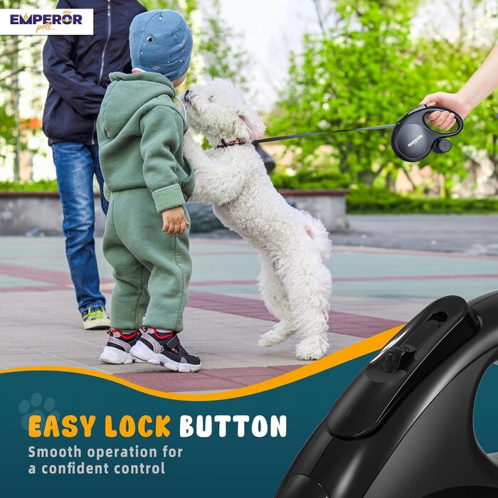 Рулетка для собак Emperor Pets Aura BB16, міцна, зручна, з відбивачем, до 50 кг, чорна