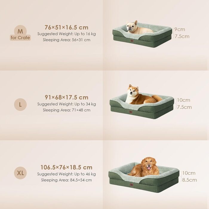 Ортопедичне ліжко для собак середніх порід, 91x68x17.5 см, Memory Foam, водонепроникне, з 4 бортиками, антиковзаюче, зелене