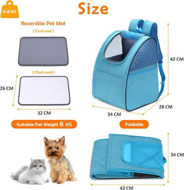 Рюкзак для тварин ALLSOPETS: складаний, для котів та собак, з дихаючою підкладкою. Ідеально для подорожей, прогулянок та хатніх потреб. Колір: блакитний