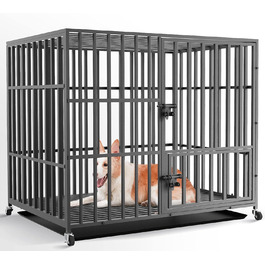 Металевий клітка для великих собак BingoPaw, важкий Hundekäfig, транспортний вольєр із 3 дверима та 4 колесами, 107x77.5x88.5 см, для дому, саду, вулиці
