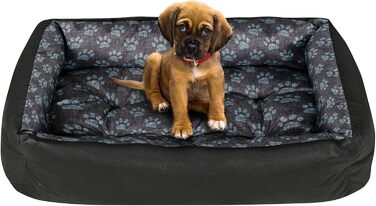 Крісло-лежанка для собак SuperKissen24: лежанка-кошик, лежанка-софа, лежанка для собак великих, середніх та маленьких порід. Лежанка для тварин, розмір L, чорний та сірий колір, з подушками з льону, 95x75 см. Можна прати.