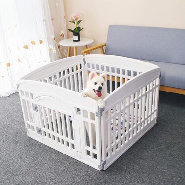 Складаний манеж для цуценят Gupamiga з дверцятами, білий, 90x90x60,5 см, для дому, міцний пластик, легкий монтаж