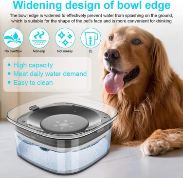 Миска для води для собак, 2 л, повільна годівниця, миска-поїльник без облизування, водонепроникна, для подорожей, прозора