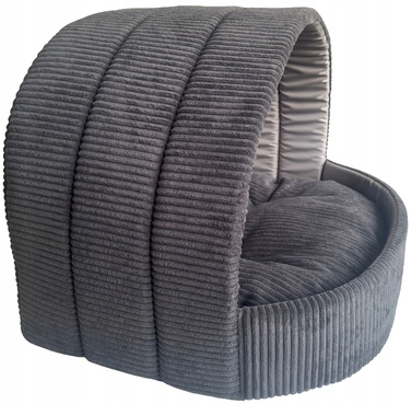 Лежанка-будиночок для собак та котів, графітовий сірий вельвет, розмір L