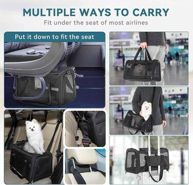 Транспортна сумка для котів та собак Petsfit, складана переноска для собак та котів, дихаюча переноска для собак, авіапереноска для домашніх тварин в авто, літаку або поїзді