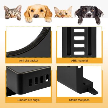 Підвищений годівниця для собак та котів 2-в-1, 4 регульовані висоти, підставка Anti-Slip з нержавіючою чашею, чорний (44 x 27,5 x 7 см)