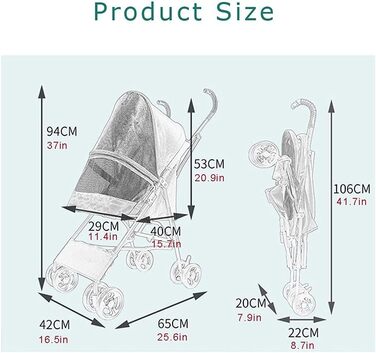 Легкий візок для собак та котів до 10 кг, чорний: дихаючий, без встановлення, з парасолькою