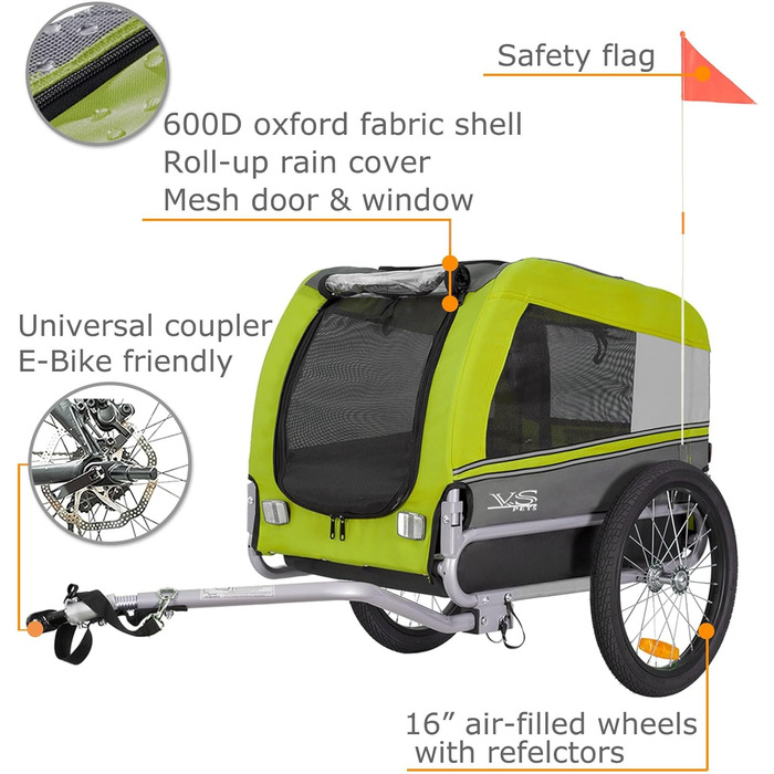 Причіп для собак Tiggo VS Pets M - велосипедний причіп для собак, 80201 (зелений)