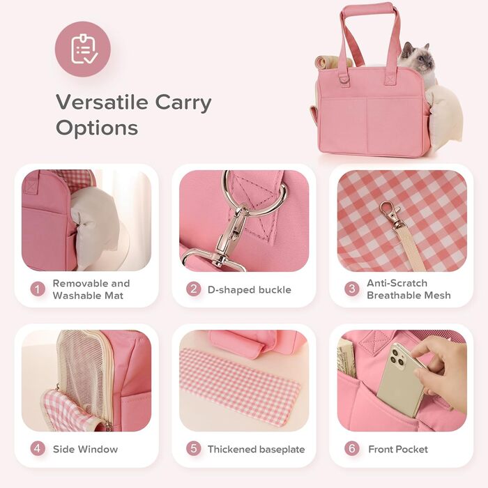 Трансформер для котів та собак, переноска для тварин, м'яка, складна, для маленьких та середніх котів, цуценят до 6,8 кг, миється, дихає, переноска для цуценят 16.5'L x 7.5'W x 12.5'H (15'L x 7'W x 10'H, рожева)