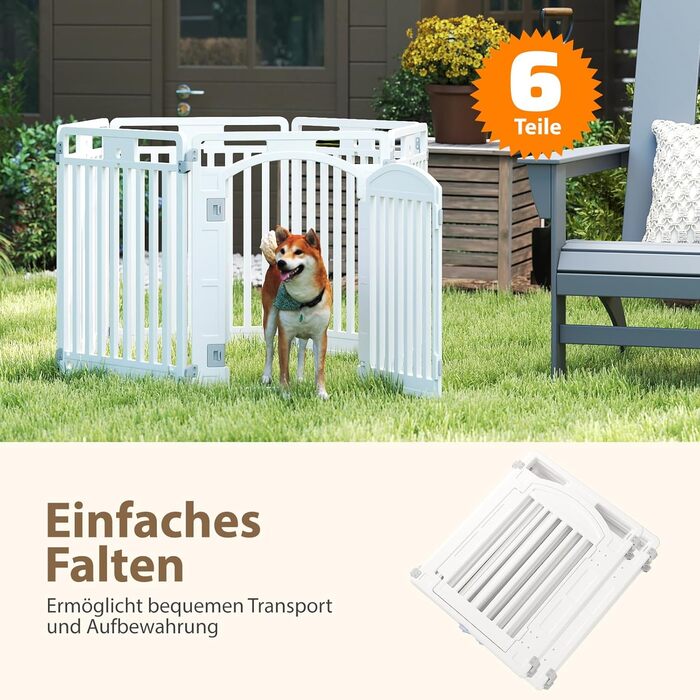 Лягувачка для цуценят COSTWAY з 6 панелей, біла, 80 см, для дому та вулиці