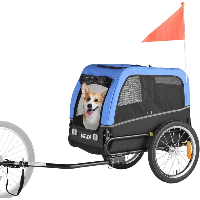 Фаркоп для собак VEVOR, до 30 кг, велосипедний причіп для собак, складаний, універсальний, з відбивачем та прапорцем