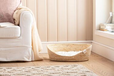 Преміум ліжко Dehner Lovely для собак та котів, м'яке гніздище, 54 x 43 x 18 см, натуральні матеріали, білий/бежевий