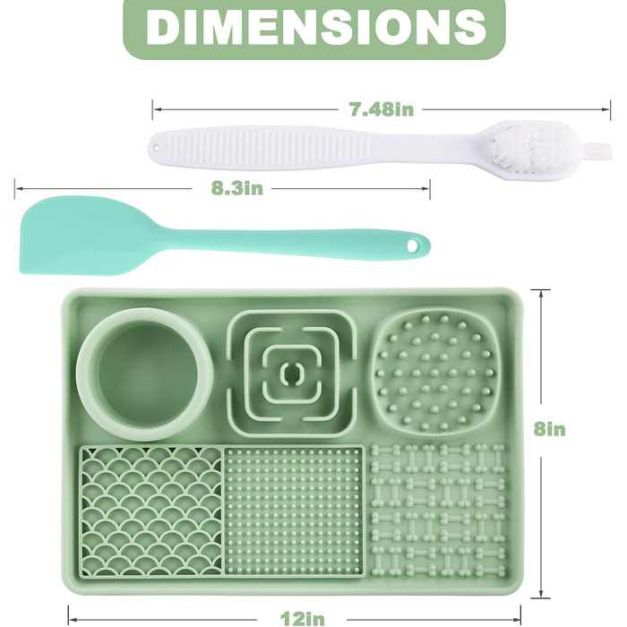 Килимок для собак та котів з силікону Slow Feeder з присосками, для зняття тривоги, для наповнення йогуртом/арахісовою пастою, легко миється, зелений, 30x20 см
