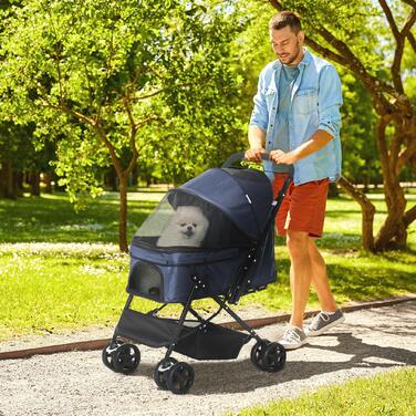 PawHut Pet Buggy Cat Buggy Oxford Blue 76.5x52x95см для маленьких собак і кішок, складний і легкий