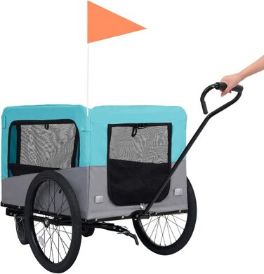 LAPOOH 2-в-1 Причіп для велосипеда та візок для бігу, причіп для собак, комфортний візок, блакитний та сірий