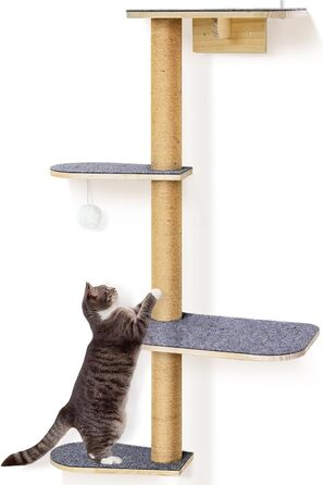 Кліматична стіна для котів Kratzbaum 125 см: 4 яруси, натуральне дерево, міцний фетр, для лазіння, дряпання та ігор