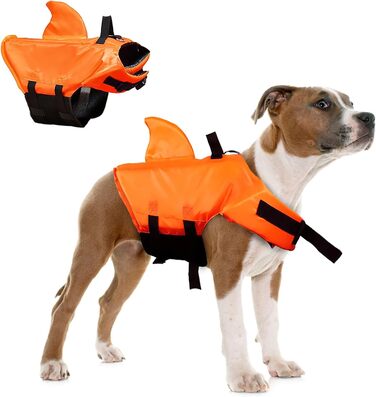 Жилет для плавання для собак, дизайн 'Акула', Darryy, Оранжевий, Розмір S
