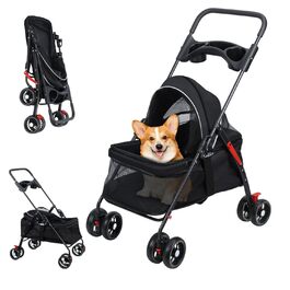 Дитяча коляска для домашніх тварин (собаки, коти), складна туристична коляска, коляска-біговик для котів та собак з підстаканником, регульованим капюшоном та великим кошиком, 1 комплект