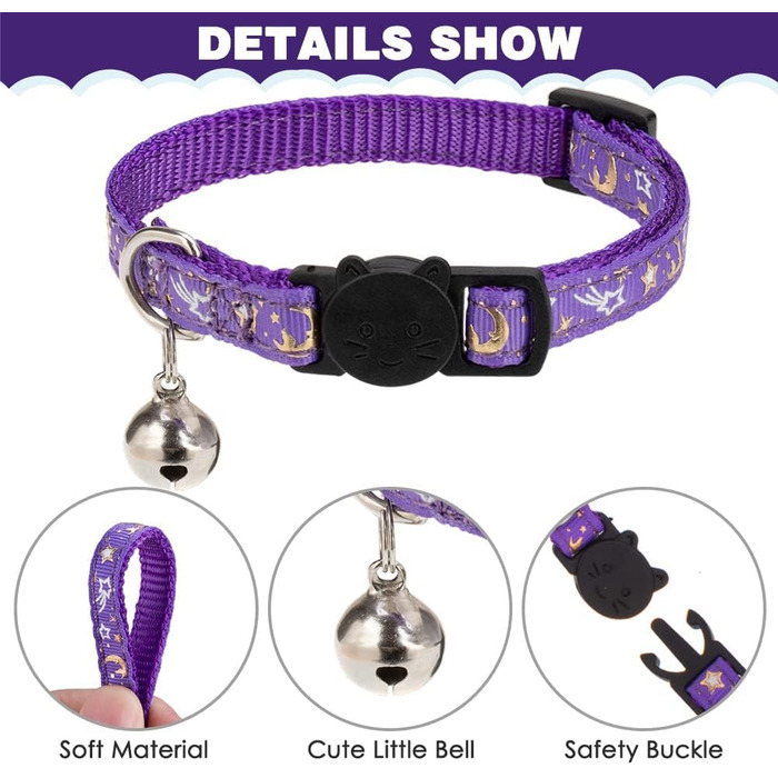 Шлейка для кота PAWCHIE з повідком та ошийником, витривала, регульована, світиться в темряві, для кошенят, для прогулянок на вулиці (фіолетовий, S)