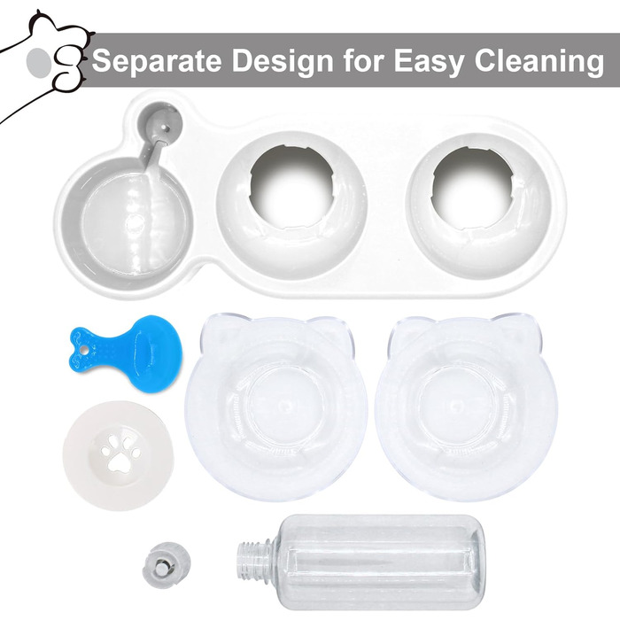 Набір мисок для котів та собак 2 в 1 з диспенсером для води, ковзаючою підкладкою та лопаткою. Нахил 15°, миски для сухого та вологого корму, білий колір