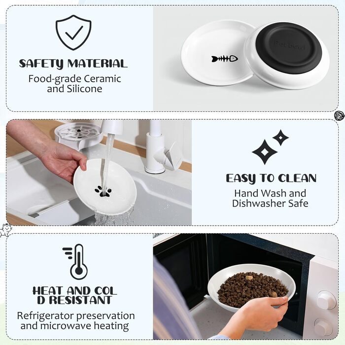 Набір мисок для котів Singhoow (6 шт.) з кераміки: широкі, антиковзні, для корму та води