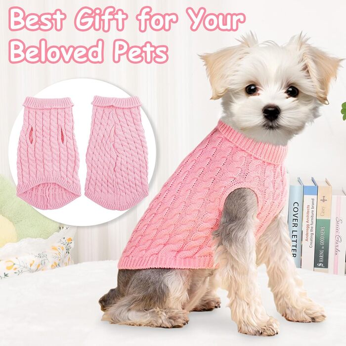 Пуловери для маленьких собак, Чихуахуа, Йоркширський тер'єр, такса, для дівчаток та хлопців, осінь-зима, цуценята, котики, розмір S, 2 шт. (рожевий+бежевий, M)