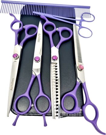 Набір ножиць для собак Achilles 7-частинний – догляд за шерстю, стрижка, Pruble & Silver 7 дюймів