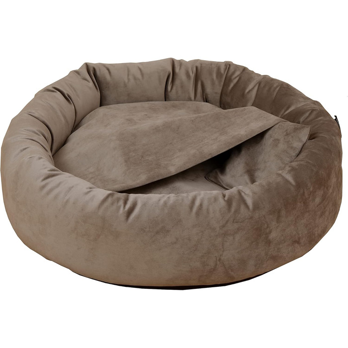 Килимок для собак Luxus Denver | гігієнічний, миючий | розмір M (для маленьких та середніх собак) | затишна печерка з пакетиками для збору відходів | оксамит, пудровий | діаметр 68 см